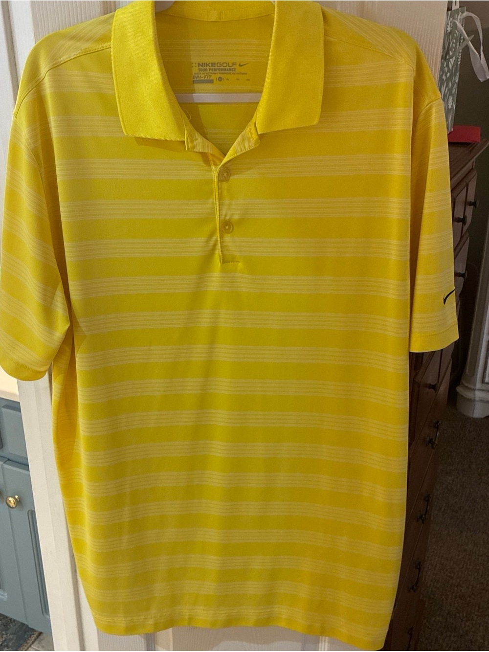 Nike Men’s Dri Fit Golf Tour Performance Bright Yellow Stripe Golf Polo SZ XL